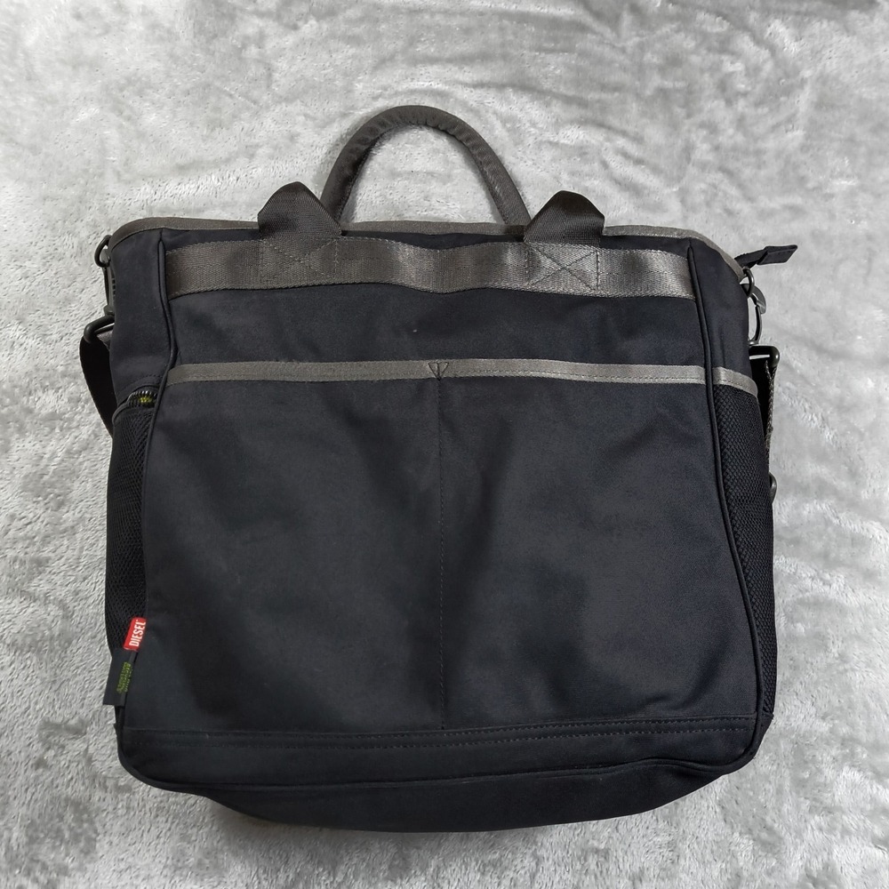 Vintage Diesel Tote Bag Black Utility Zipper Pockets Shoulder Nylon Minimal Y2K